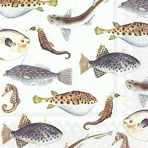 20 Servietten Seafood / Meerestier / Angeln / Fische 33cm x 33cm von Fische