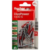 fischer DuoPower 6x30 S 2K Dübel mit Schrauben Ø 6 mm x 30 mm, 12 Stück von Fischer