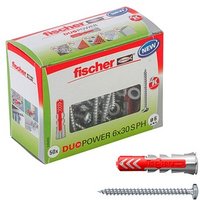 fischer DuoPower 6x30 S PH 2K Dübel mit Schrauben Ø 6 mm x 30 mm, 50 Stück von Fischer