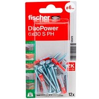 fischer DuoPower 6x30 S PH K  2K Dübel mit Schrauben Ø 6 mm x 30 mm, 12 Stück von Fischer