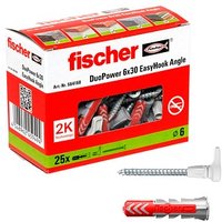 fischer EasyHook Angle - DuoPower 6x30 2K Dübel mit Schrauben Ø 4/6 mm 30/50 mm, 25 Stück von Fischer