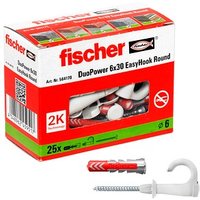 fischer EasyHook Round - DuoPower 6x30 2K Dübel mit Schrauben Ø 4/6 mm 30/70 mm, 25 Stück von Fischer