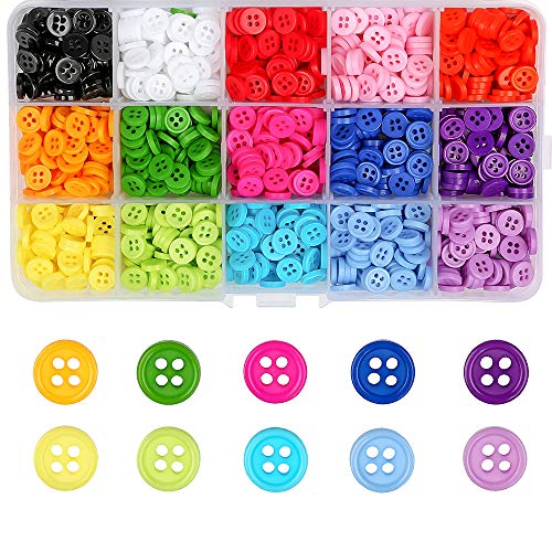 1200PCS Plastikknöpfe Bunte vier Augen Harz Brotknopf Hemd Nähen Knöpfe für DIY Handmade & Crafts & Nähen & Stricken 15 Farben 9MM von LFBEST