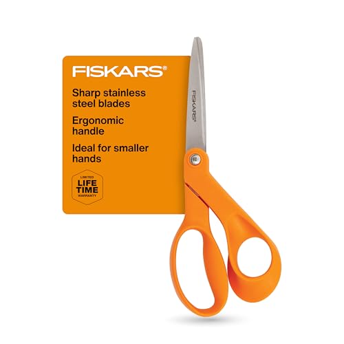 Fiskars® Petite Original Schere mit orangefarbenem Griff - Basteln und Nähen Edelstahlschere für kleinere Hände - Ergonomischer Griff - Papier- und Stoffschere für Büro, Kunst und Handwerk von Fiskars