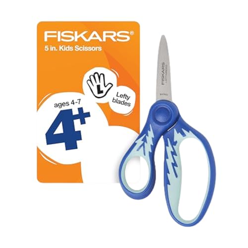 Fiskars 12,7 cm Linkshänder Softgrip Spitze Schere für Kinder 4–7 – Schere für Schule oder Handwerk – Back to School Supplies – Blauer Blitz von Fiskars