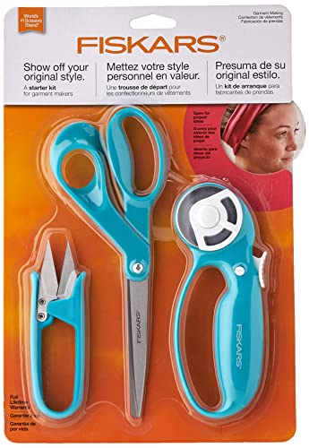 Fiskars 87950 Sewing Fashion Starter Set 3pcs-Rotary Cutter, Thread Snips & Scissors Kunsthandwerk, Edelstahl, Türkis/Ausflug, einfarbig (Getaway Solids), Garment Making, 3 stück von Fiskars