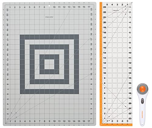 Fiskars Bastel-Starter-Set, 3-teilig, Inklusive Rollschneider, Ø 45 mm (1003736), A2 Schneidematte, 45 x 60 cm (1003895) und Lineal, 15 x 60 cm, (1003898), 1059565 von Fiskars