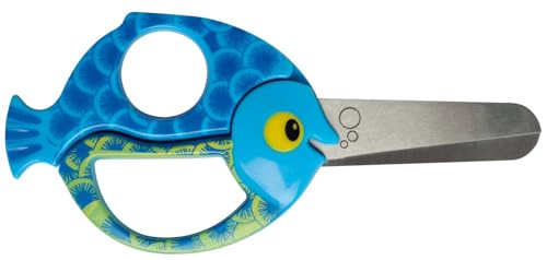 Fiskars Kinder-Tierschere mit Fisch-Motiv, Ab 4 Jahren, Länge: 13 cm, Für Rechts- und Linkshänder, Rostfreie Stahl-Klinge/Kunststoff-Griffe, Blau, 1003746 von Fiskars