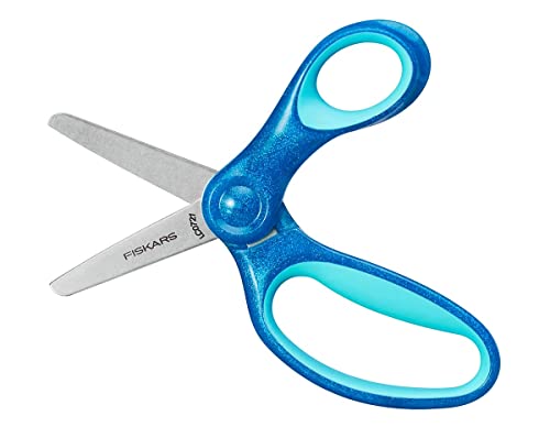 Fiskars Kinderschere, Ab 6 Jahren, Länge: 13 cm, Für Rechts- und Linkshänder, Metall-Klinge/Kunststoff-Griffe, Blau, Glitter, 1064073 von Fiskars