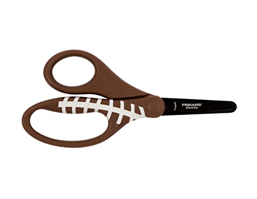 Fiskars Kinderschere mit Rugbymotiv, Ab 6 Jahren, Länge: 13 cm, Für Rechts- und Linkshänder, Rostfreie Stahl-Klinge/Kunststoff-Griffe, Braun, 1023914 von Fiskars