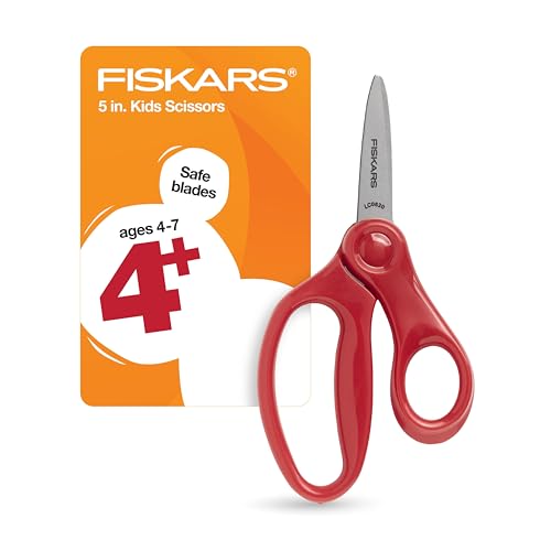 Fiskars Schere mit spitzer Spitze für Kinder von 4–7 Jahren, Schere für Schule oder Basteln, Schulbedarf, Rot, 1 Stück (1 Stück) von Fiskars