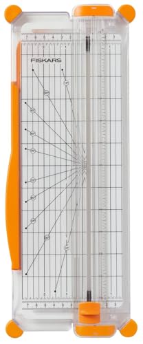 Fiskars SureCut Papierschneidemaschine, A4, Schmale Grundfläche, Papierschneider mit Schnittlinienführung, Weiß/Orange, 1077799 von Fiskars