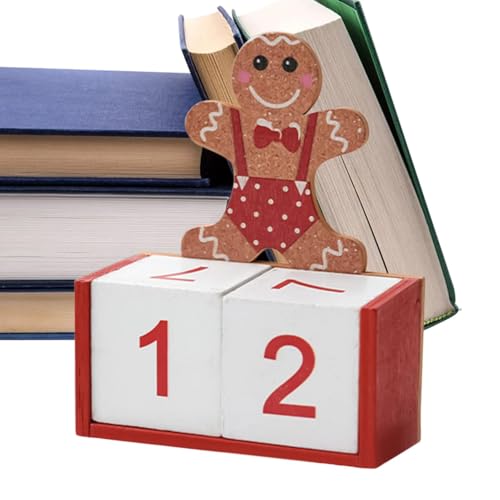 Fisssure Holzblock-Kalender für den Schreibtisch, Lebkuchenmann-Weihnachts-Advents-Countdown-Block,Lebkuchenmann Weihnachts-Adventskalender aus Holz - von Fisssure