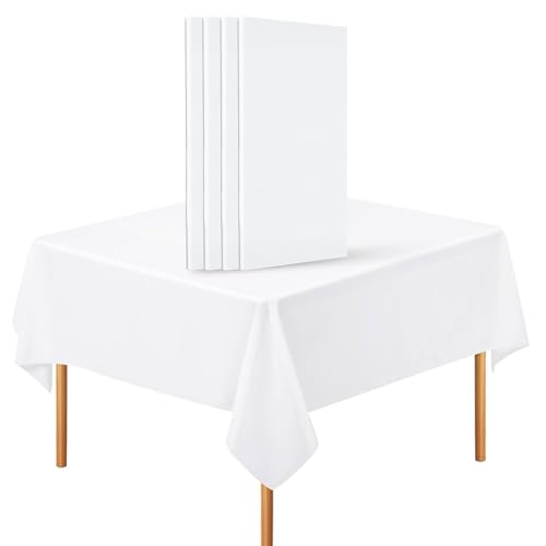 4 Stück Einweg Tischdecke Weiß, Einweg Tischdecken, Biertisch Tischdecke, Rechteckig Plastik Tischdecke für Party, Grillen, Weihnachten, 137 x 274 cm/ 54 x 108 Zoll wasserdichte Tischdecke Party von Fitbitop