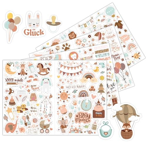 Sticker Fotoalbum, Aufkleber für Kinder und Baby Fotoalbum, 4 Bögen DIN-A4 DIY Scrapbooking Aufkleber zum Gestalten, Babyalbum Gestalten Sticker, Sticker Set Gestalten von Fitbitop