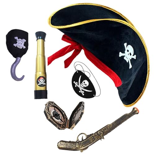 Fitooles Piraten-Party-Kostüm-Set mit Augenbinde, Totenkopf-Druck, Hut, Karte für Kinder, Cosplay, Schmuck, Halloween-Thema von Fitooles