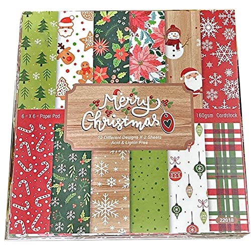 Fituenly 24 Blatt Klassisches Weihnachts-Scrapbook-Papier, Scrapbooking, Gemustertes Papier, Packung Zum Selbermachen, Basteln, Hintergrundpapier 6 von Fituenly