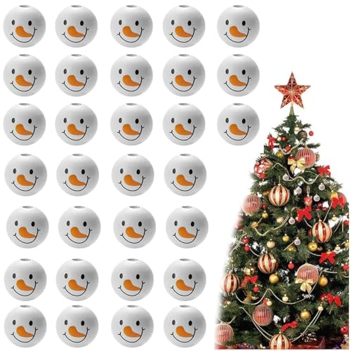 Fituenly 30pcs Weihnachten Schneemann Holzperlen 20mm Schneemann Gesicht Holzperlen Für Girlande Schmuck Halskette Machen Home Weihnachtsdekoration von Fituenly