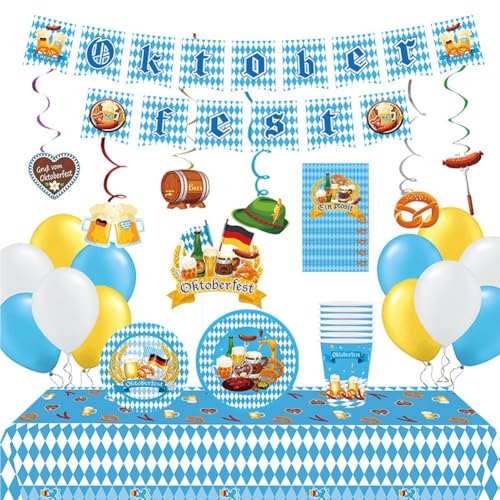 Oktoberfest-motto-party-dekorationszubehör, Geschirr, Pappbecher, Teller, Servietten, Tischdecke, Banner, Kuchendeckel, Kindergeschenke, Luftballons von Fituenly