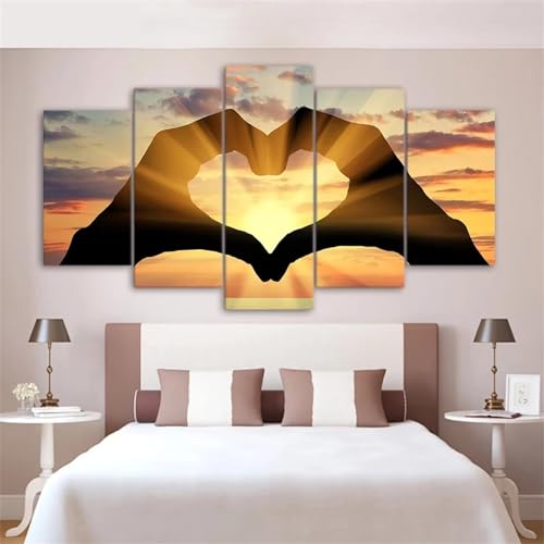 Diamond Painting 5 teilig Kombination Full Zubehör Kit, 5D Diamond Painting Set DIY Handwerk Stickerei Diamond Painting Bilder Erwachsene für Haus Wand Dekoration Herz-Liebes-Sonnenuntergang E-Size von Fiububu