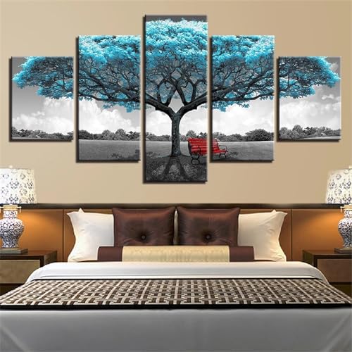 Diamond Painting 5 teilig Kombination Full Zubehör Kit, 5D Diamond Painting Set DIY Handwerk Strass Stickerei Diamond Painting Bilder Erwachsene für Haus Wand Dekoration abstrakter blauer Baum E-Size von Fiububu