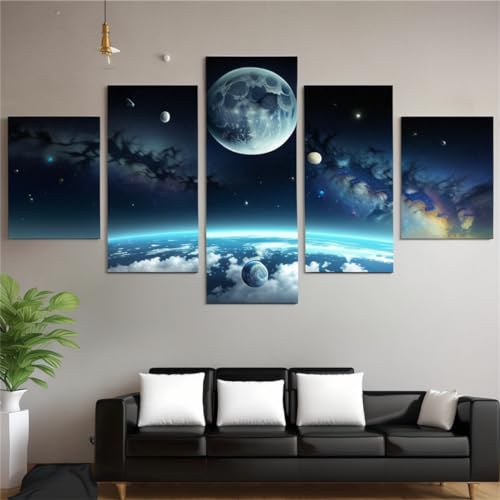 Diamond Painting 5 teilig Kombination Full Zubehör Kit, 5D Diamond Painting Set DIY Kunst Handwerk Strass Stickerei Diamond Painting Bilder Erwachsene für Haus Wand Dekoration Weltraummond F-Size von Fiububu