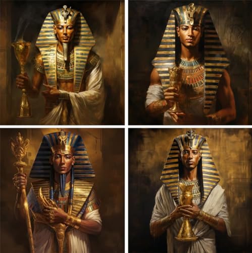 Diamond Painting Ägypten, 4 Pack Diamant Painting Bilder Pharao Diamond Art Painting Erwachsene, Runden Full Drill 5D DIY Diamond Painting 4er Set, Zimmer Deko Wohnzimmer Geschenk Mädchen 58x58 CM von Fiububu