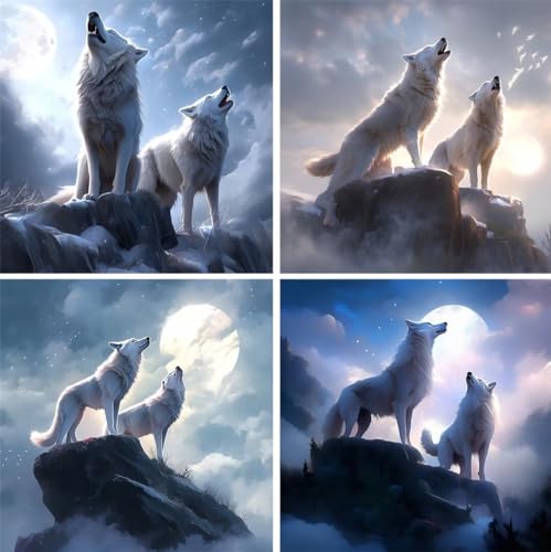 Fiububu Diamond Painting Wolf, 4 Pack Diamant Painting Bilder Wolf Diamond Art Painting Erwachsene, Runden Full Drill 5D DIY Diamond Painting 4er Set, Zimmer Deko Wohnzimmer Geschenk Mädchen 22x22 CM von Fiububu