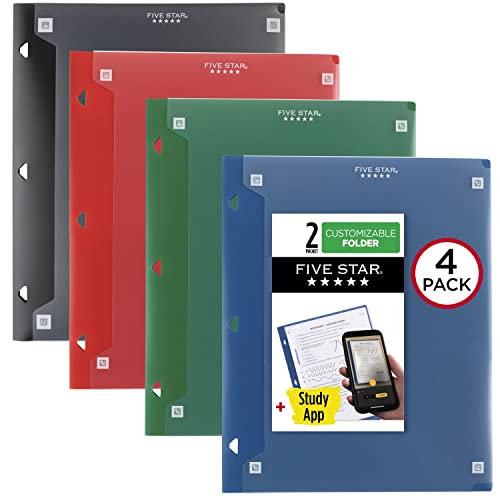 Five Star 2 Pocket Ordner, 4 Stück, anpassbare Einband, Ordner mit Taschen, passend für 3-Ringbuch, Kunststoff, schwarz, pazifisches blau, feuerrot, waldgrün (330092A-ECM) von Five Star