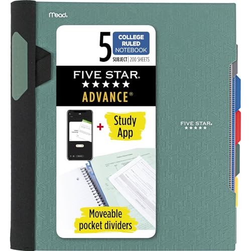 Five Star Flex 29326AQ8 Nachfüllbares Notizbuch + Lern-App, 2,5 cm (1 Zoll) Ordner mit anpassbarem Einband, College-Notizbuch und 3-Ringbuch, Hybrid-Notizbuch, Kapazität 200 Blatt, Grün von Five Star