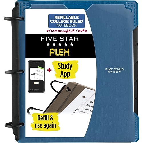 Five Star Flex Nachfüllbares Notizbuch + Lern-App, 2,5 cm (1 Zoll) Ordner mit anpassbarem Einband, College-Notizbuch und 3-Ringbuch, Hybrid-Notizbuch, Kapazität 200 Blatt, Farbe variiert (29326) von Five Star