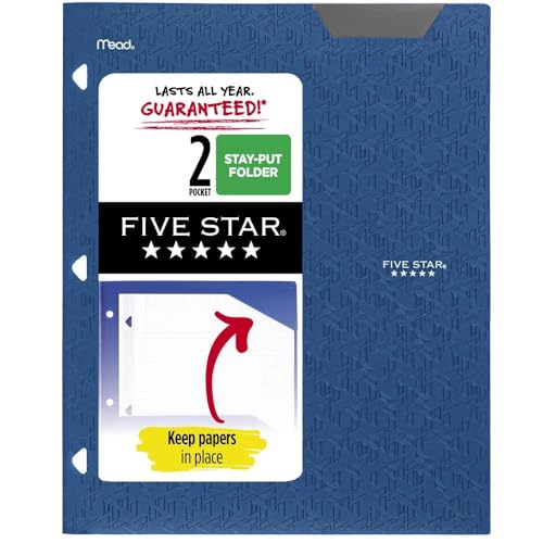 Five Star Kunststoff-Ordner, 2 Taschen mit festen Reitern, passend für 3-Ringordner, für 21,6 x 27,9 cm große Papiere (Pazifikblau) von Five Star