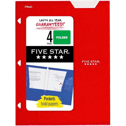 Five Star Papiermappe – 2 Taschen & 3 Zinken Ordner für Briefpapier (Feuerrot) von Five Star