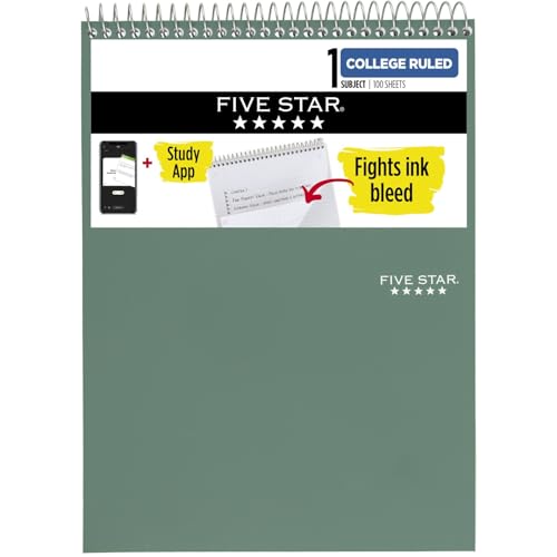 Five Star Top 820058C-ECM Spiralbuch + Lern-App, 1 Fach, College-Notizblock, 21,6 x 27,9 cm, 100 Blatt, Seaglass Green von Five Star