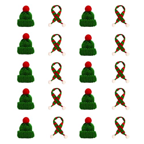 FiveMileBro 20 Stücke Mini Weihnachtsmütze und Schal Set, Kleine Nikolausmützen, Weihnachten Weinflasche Abdeckung, Lollipop-Hut, Dekoration des Stiftdeckels (Green) von FiveMileBro