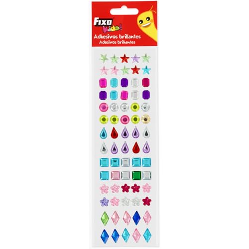 Fixo Kids 70 x glitzernde Deko-Aufkleber 2 | verschiedene Farben und Formen | Sterne, Tropfen, Quadrate, Blumen, Kristalldiamanten | ideal für Kinderhandwerk und Festival-Zubehör von Fixo Kids