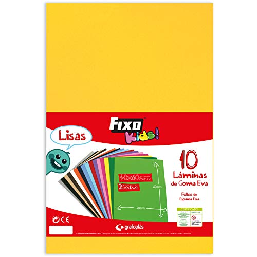 Fixo Kids Gummifolie EVA, einfarbig, Gelb, 40 x 60 cm, 10 Stück von Fixo Kids