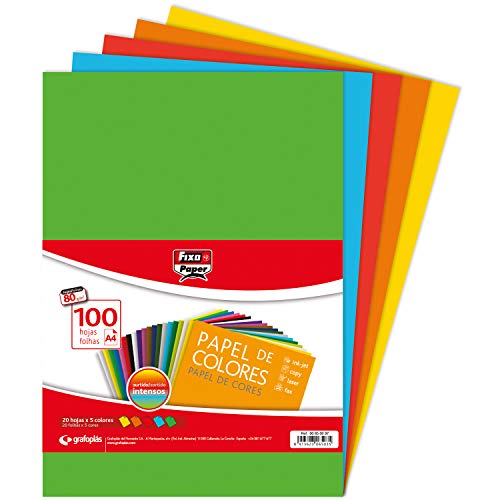 FIXO Paper 650097. Packung mit 100 Blatt Papier, A4, 80 g, Farben gemischt, 500 stück von Fixo