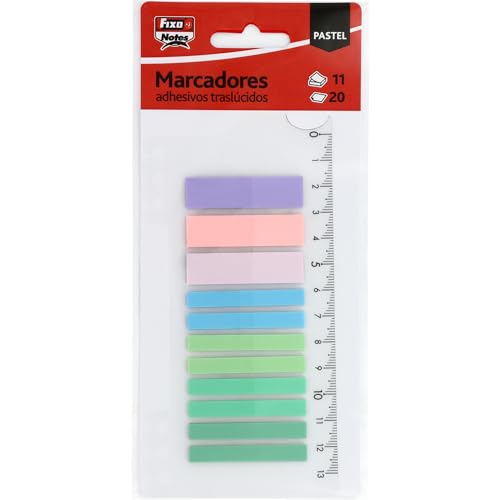 Fixo Notes | 220 Haftmarker in Pastellfarben mit Lineal von 13 cm | PET transparent | 2 Größen: 12 x 45 mm und 6 x 45 mm | beschreibbar mit Bleistift und Bleistift | wasserfest | perfektes von Fixo