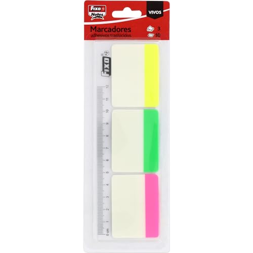 Fixo Notes, 30 farbige Filzstifte, fluoreszierend, mit Lineal, 12 cm, PET, transparent, Größe 38 x 50 mm, beschreibbar mit Bleistift und Kugelschreiber, wasserdicht, perfektes Schulmaterial von Fixo