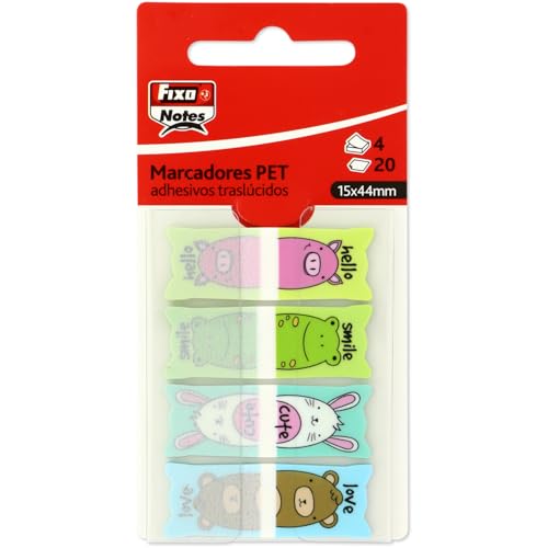 Fixo Notes Hello PET-Marker | 4 Pastellfarben | mit Spender | 15 x 44 mm | Blöcke mit 20 Blatt | beschreibbar | repositionierbar | wasserfest | Schulmaterial von Fixo