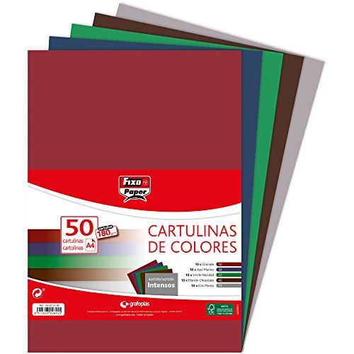 Fixo Paper 00001496 – Packung mit 50 farbigen Karten, A4, 180 g, farbig sortiert von Fixo