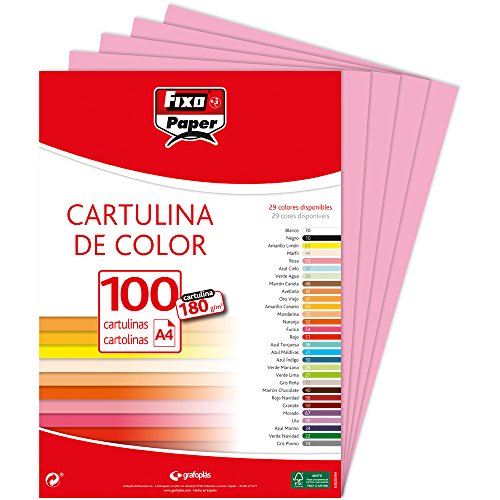 Fixo Papier 11110453 – Packung mit 100 Karten, A4, Rosa, 180 g von Fixo