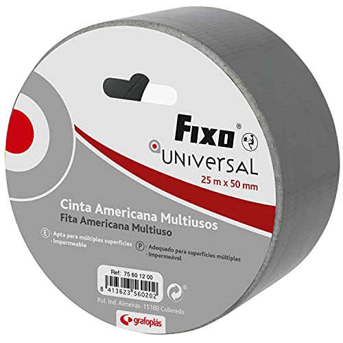 Fixo Universal 75601200 Amerika-Klebeband, verstärkt, 50 mm x 25 m, grau, klimatologisch beständig von Fixo