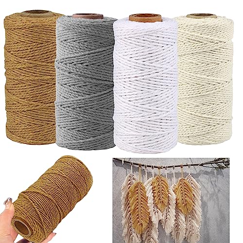 Fiyuer Makramee Garn, 4 Stück 2mm × 100m Makramee Garn Set, Baumwollgarn Baumwollkordel Baumwollseil, Macrame für DIY Handwerk Stricken Wandbehang Dekoration Wohnzimmer Balkon Schlafzimmer von Fiyuer