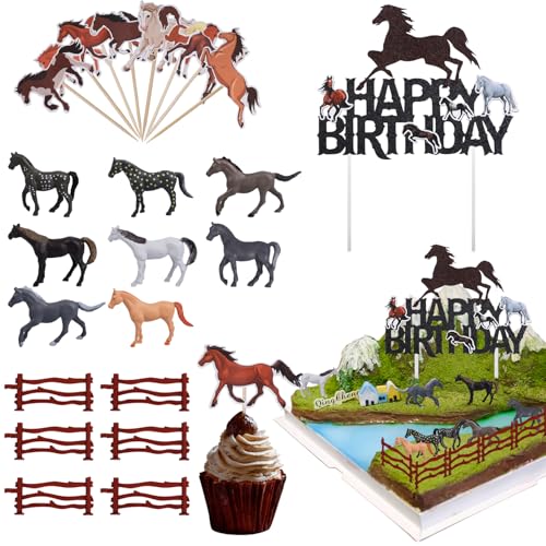 Fizdoqg 23 Stück Pferde Geburtstagsdeko Pferde Tortendeko Realistische Pferde Kuchen Deko Cupcake Toppers für Geburtstag Thema Party, Muffin Deko von Fizdoqg