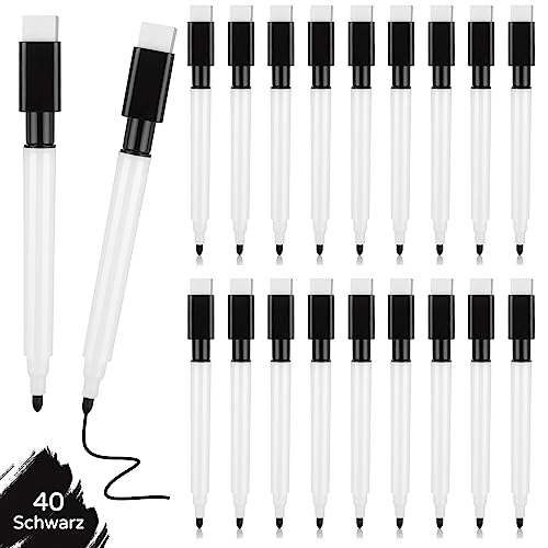 Fizdoqg Whiteboard Marker Schwarz 40 Stück Whiteboard Stifte Trocken Abwischbar Stift Whiteboard Stifte Abwischbar für Zuhause Schule Büro, Whiteboards Flipchart Marker von Fizdoqg