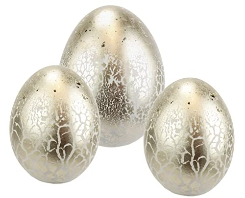 Deko-Ei Osterei Tischdeko Gartendeko Osterdeko Osterfigur Frühlingsdekoration Oster-Ei Eier Ostern Dekoration Deko für Kränze Osterkränze Blumen Frühlingsdekoration, champagner, gold, 3er Set von Flair Flower