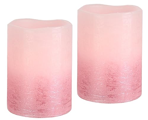 LED Kerzen Echtwachs 2er Set rosa elektrische Kerze LED-Kerze flackernd Warmweiß Stimmungslicht Lichter Dekoration Stumpenkerze große Adventskerzen Adventskranz Kranz Valentinstag, 10x7,5cm von Flair Flower