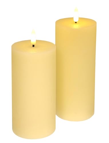 LED Kerzen-Set aus Echtwachs 2er Set mit Timer elektrische flackernd Warmweiß Lichter Dekoration Stumpenkerze große Adventskerzen Adventskranz Kranz Valentinstag geruchslos tropflos flammenlos, creme von Flair Flower